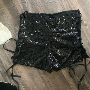 Sequins lace up high waisted booty shorts